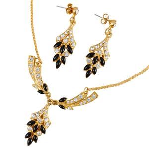 VTG EUC Gold-Tone Clear, Black Rhinestone Necklace, Chandelier Earrings Set 80s